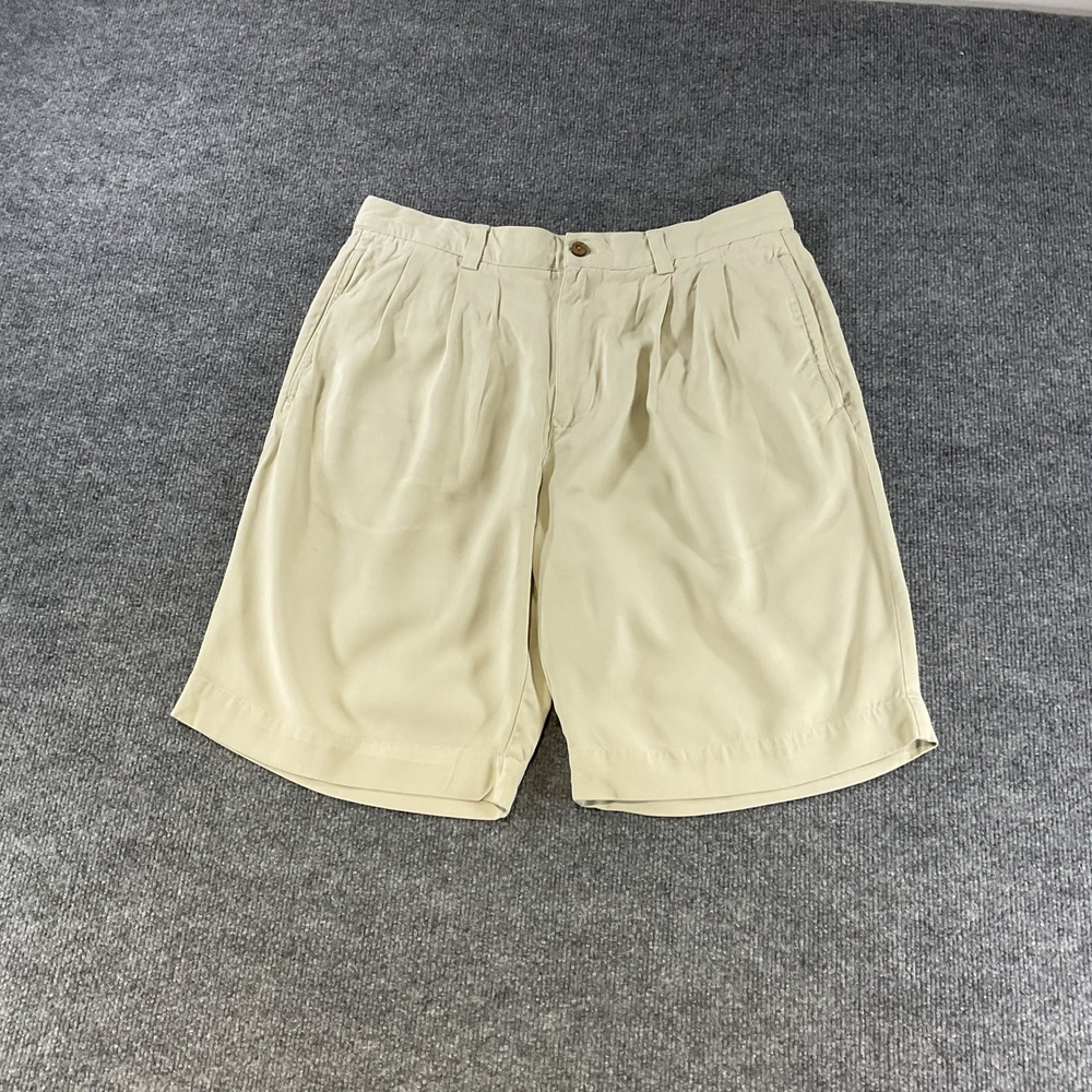 Pussers Island Reserve Mens 34 Silk Pleated Shorts Tan Beige West Indies Luxury